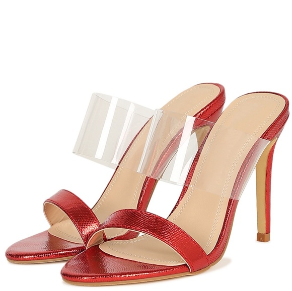 Radiant Red Clear Transparent Mule Slide Sandals - Picture 2 of 4